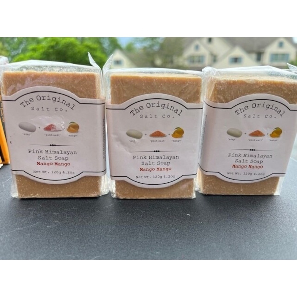 3  Original Salt Company Pink Himalayan Salt Soap MANGO Genuine Sodium Palmate!